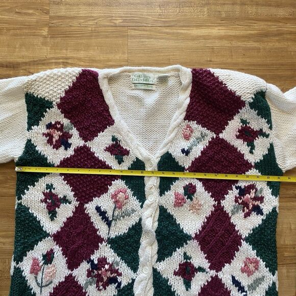 VTG Colleen’s Collectables XL Cream Hand Knit Heavy Sweater Floral Cottagecore* - Picture 12 of 16